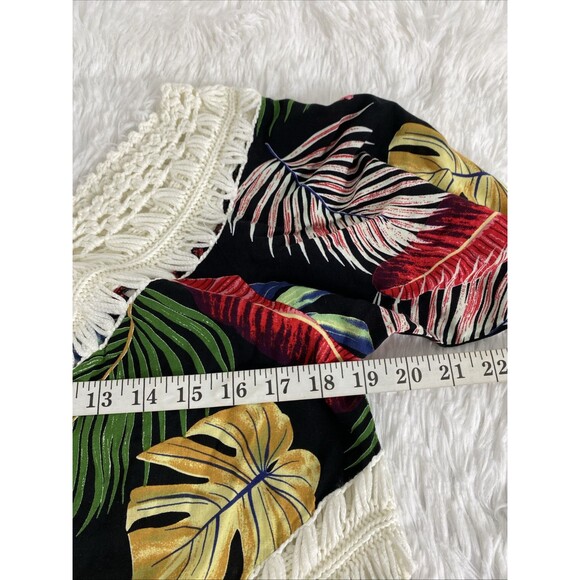 Boho Beach Hawaiia Blouse Crochet Size M/L Leaf Floral Print Multicolor Tropical - Picture 9 of 12